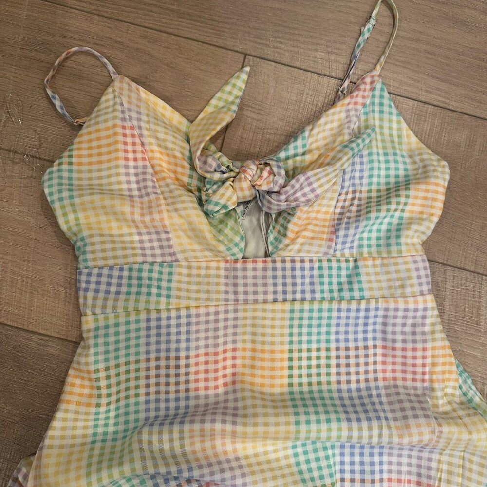 Emily Wonder Multicolor Gingham Sleeveless Midi Dress Adjustable Tie Front small - Picture 6 of 11